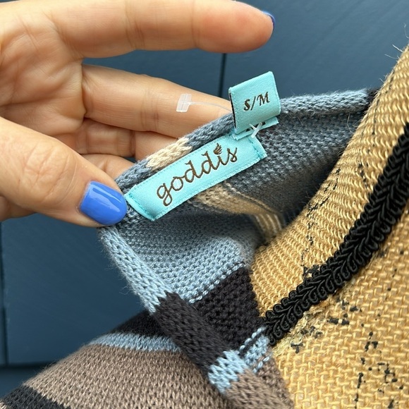 💙🤎🤍Goddis S/M blue tan cream black Naples sweater cardigan drape - Picture 10 of 10